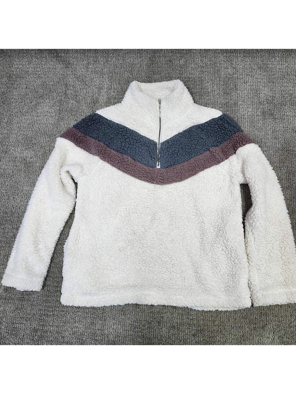 Hem & Thread Jacket Ivory Sherpa Long Sleeve 1/4 Zip Pockets Women’s Size Large